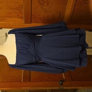 Long Sleeve Navy Romper with Empire Waist Tie Back